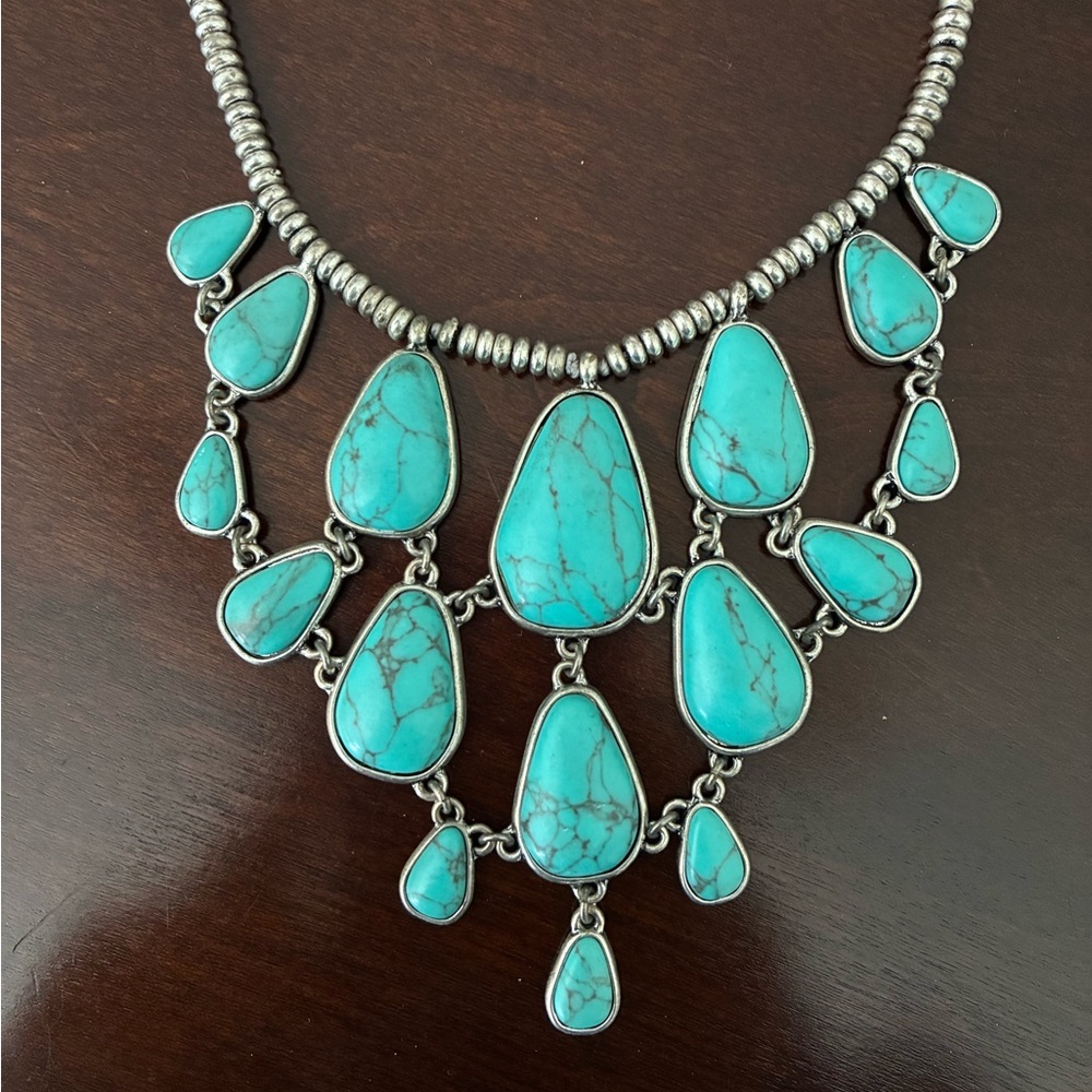 Turquoise Silver Statement Necklace - image 1